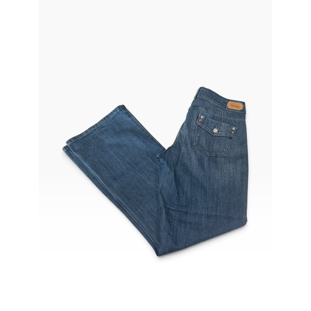 Levis 515 Slumber Bootcut Jeans Medium Wash Blue Denim Double Button Women 12L